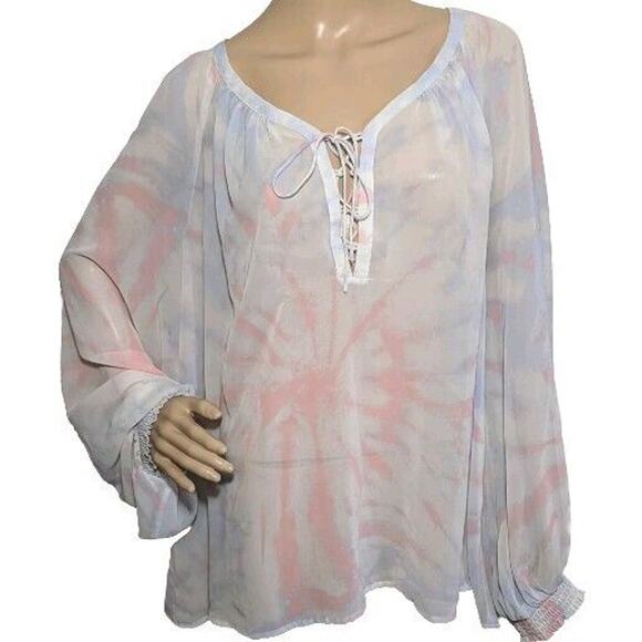 ModCloth Boho Go Chiffon Blouse Sheer Peasant Top Size 3X Tie-dye Sheer - Picture 1 of 10